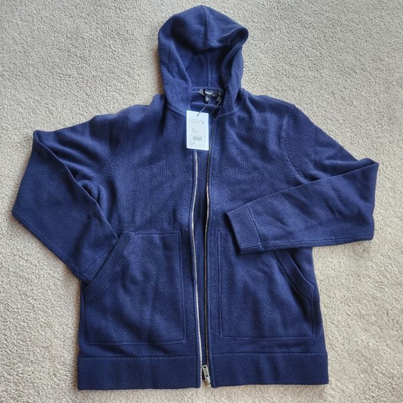 NWT Theory Wool-Cashmere blend hoodie Navy medium - Picture 1 of 16